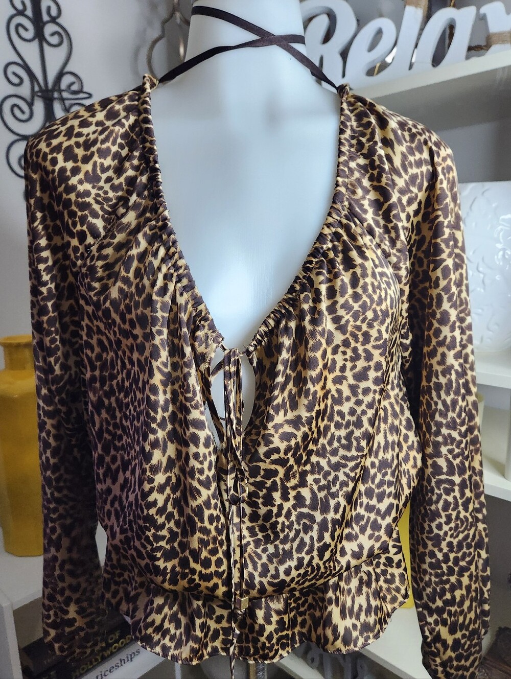 Michael Kors Leopard Print Satin Blouse in Brown and Tan